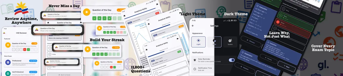 Screens from the CSE Reviewer app