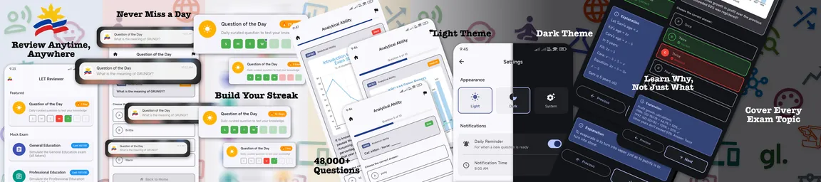 Screens from the LET Reviewer app