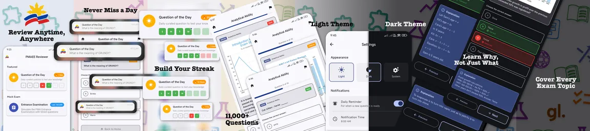 Screens from the PMAEE Reviewer app
