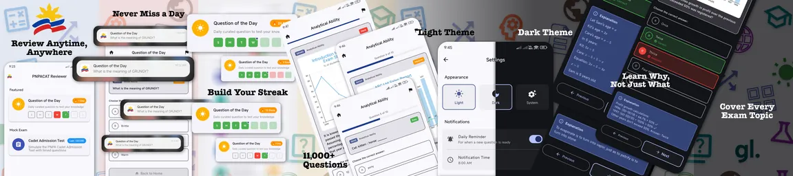 Screens from the PNPACAT Reviewer app