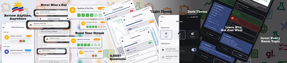 Screens from the PSHS NCE Reviewer app