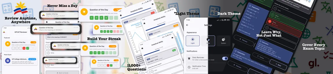 Screens from the UPCAT Reviewer app